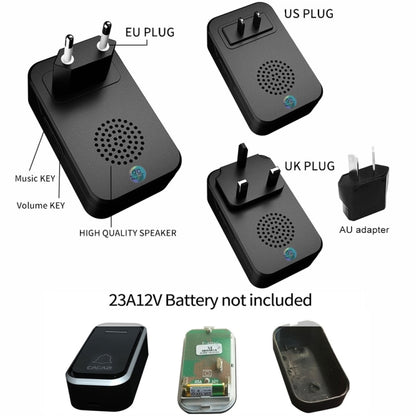 CACAZI Home Smart Digital Wireless Doorbell Remote Electronic Doorbell Elderly Pager, US Plug, EU Plug, UK Plug