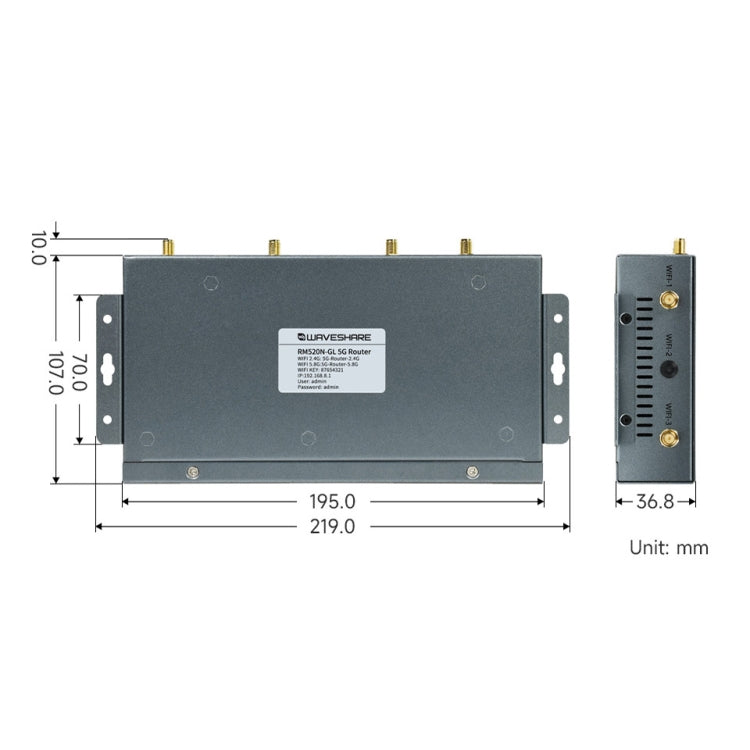 Waveshare RM520N-GL Wireless CPE Industrial 5G Router, Snapdragon X62 Onboard, US Plug, EU Plug, UK Plug