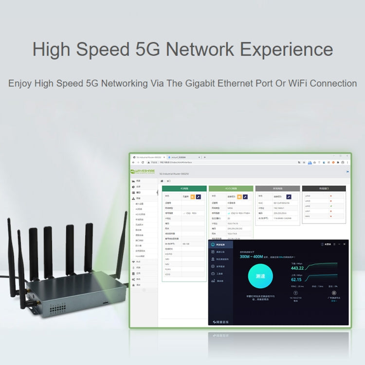 Waveshare RM520N-GL Wireless CPE Industrial 5G Router, Snapdragon X62 Onboard, US Plug, EU Plug, UK Plug
