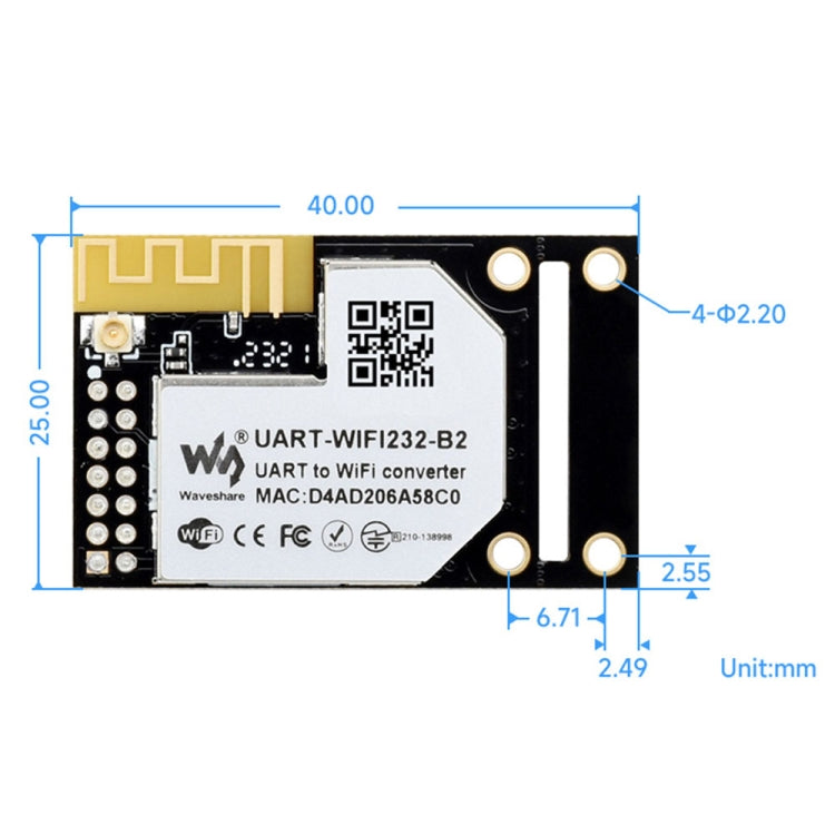 Waveshare 25116 UART to WiFi And Ethernet Module, Integrated 802.11b/g/n Module, 25116