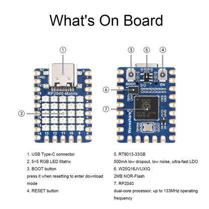Waveshare 24594 5×5 RGB LED Matrix RP2040 Dual Core Processor Development Board
