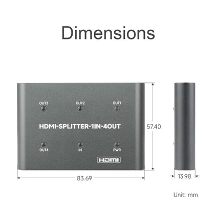 Waveshare 23738 4K HDMI Splitter, 1 In 4 Out, Share One HDMI Source, 23738