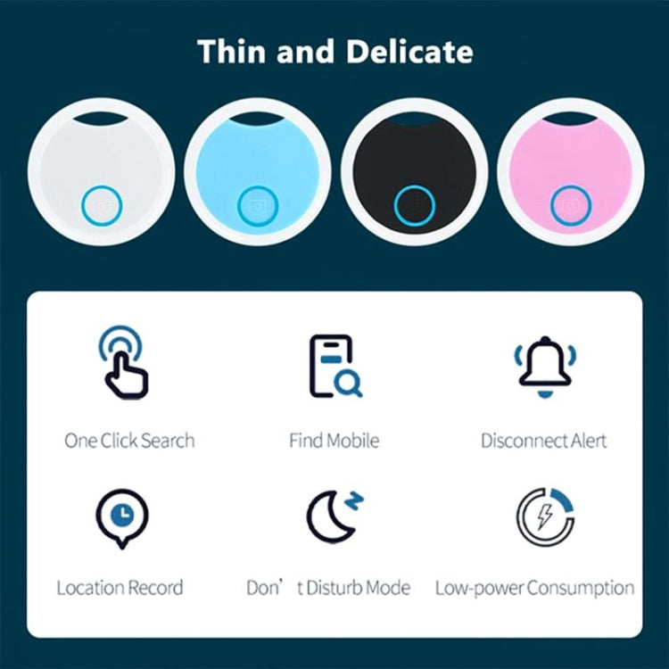 2 PCS S8 Round Bluetooth Anti-Lost Device Key Luggage Tracking Device Two-Way Alarm, Black, White, Blue, Pink