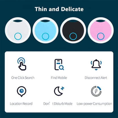 2 PCS S8 Round Bluetooth Anti-Lost Device Key Luggage Tracking Device Two-Way Alarm, Black, White, Blue, Pink