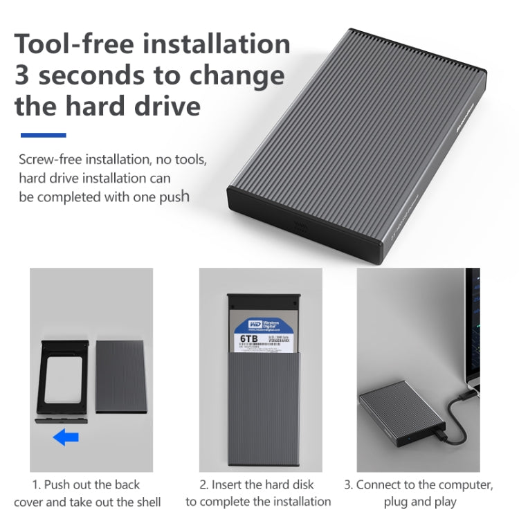 Blueendless 2.5 inch Mobile Hard Disk Box SATA Serial Port USB3.0 Free Tool SSD, Style:, MR23F -A Port, MR23F-C Port, MR23G -A Port