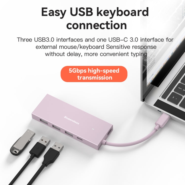 Blueendless 4K60Hz + Data Port Type-C Docking Station USB3.0 Splitter, 7-in-1 Card Reading Gray, 7-in-1 Card Reading Blue, 7-in-1 Card Reading Pink, 6-in-1 Gray, 6-in-1 Blue, 6-in-1 Pink