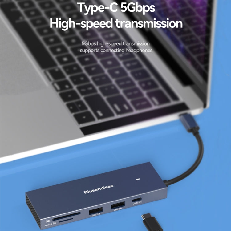 Blueendless 4K60Hz + Data Port Type-C Docking Station USB3.0 Splitter, 7-in-1 Card Reading Gray, 7-in-1 Card Reading Blue, 7-in-1 Card Reading Pink, 6-in-1 Gray, 6-in-1 Blue, 6-in-1 Pink