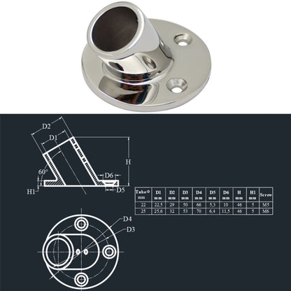 60 Degree Round Pipe Seat 316 Stainless Steel Corrosion-Resistant Marine Tube Seat, 22mm 7/8 inch, 25mm 1 inch
