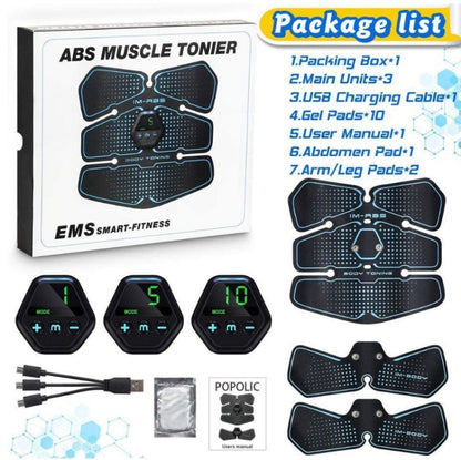 EMS Portable Abdomen Device Electric Abdominal Muscle Stickers with LCD Screen Display, EMS Muscle Stickers (Orange Red), EMS Muscle Stickers (Blue Line), EMS Muscle Stickers (Blue Point), EMS Muscle Stickers (Pink)