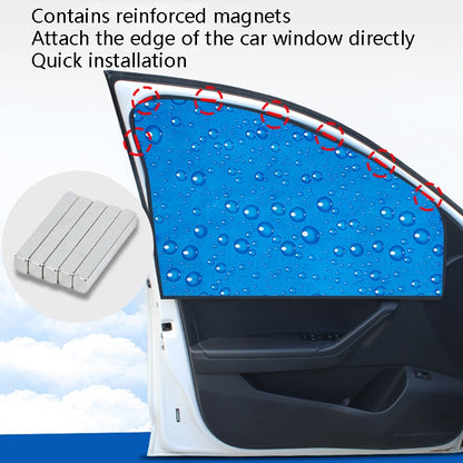 R-2938 Single-Layer Sun Protection Magnetic Car Curtain Vehicle Water Drop Sunshade, Blue Right, Blue Left, Blue Rear