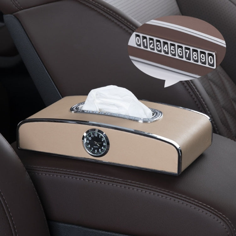 Car Clock Tissue Box Multi-Function Vehicle Instrument Table Paper Towel Box, Style:, Clock+Parking Card (Green), Clock+Parking Card (Ivory), Clock+Parking Card (Agate), Clock+Parking Card (Black), Clock+Parking Card (Gray)