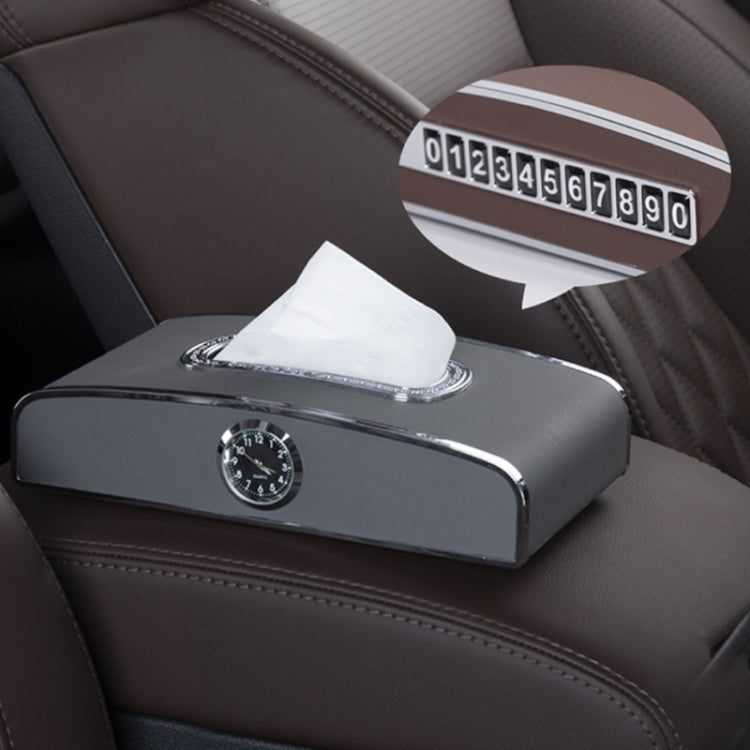 Car Clock Tissue Box Multi-Function Vehicle Instrument Table Paper Towel Box, Style:, Clock+Parking Card (Green), Clock+Parking Card (Ivory), Clock+Parking Card (Agate), Clock+Parking Card (Black), Clock+Parking Card (Gray)