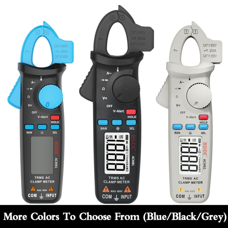 BSIDE ACM81 Digital Clamp Meter Auto-Rang 1mA Accuracy 200A Current DC AC Multimeter, ACM81 Black