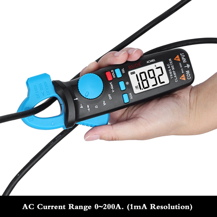 BSIDE ACM81 Digital Clamp Meter Auto-Rang 1mA Accuracy 200A Current DC AC Multimeter, ACM81 Black