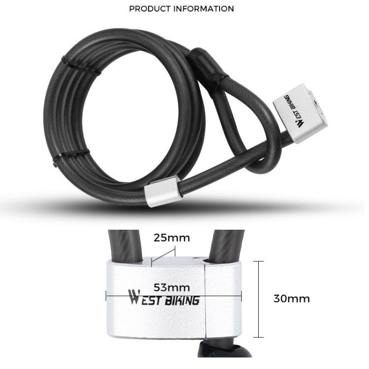WEST BIKING YP0705066 Lengthen Steel Cable Lock Motorcycle Mountain Bike Bicycle Anti-Theft Lock, WEST BIKING YP0705066