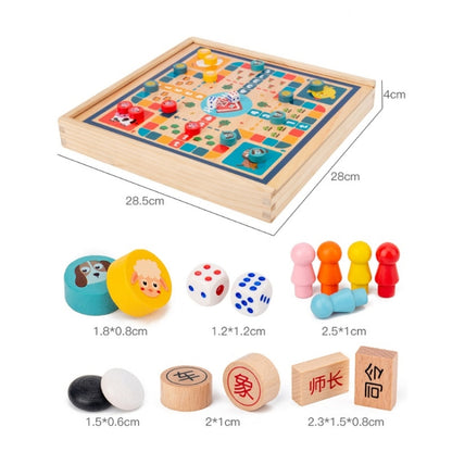 Children Wooden Multifunctional Parent-Child Interactive Puzzle Board Toy, Set Specification:, 2 In 1 Hocker + Flying Chess, 2 In 1 Hockey + Five Sorrows, 4 In 1 Chess, 6 In 1 Chess, 8 In 1 Chess
