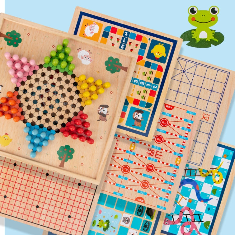 Children Wooden Multifunctional Parent-Child Interactive Puzzle Board Toy, Set Specification:, 2 In 1 Hocker + Flying Chess, 2 In 1 Hockey + Five Sorrows, 4 In 1 Chess, 6 In 1 Chess, 8 In 1 Chess