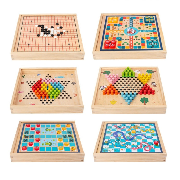 Children Wooden Multifunctional Parent-Child Interactive Puzzle Board Toy, Set Specification:, 2 In 1 Hocker + Flying Chess, 2 In 1 Hockey + Five Sorrows, 4 In 1 Chess, 6 In 1 Chess, 8 In 1 Chess