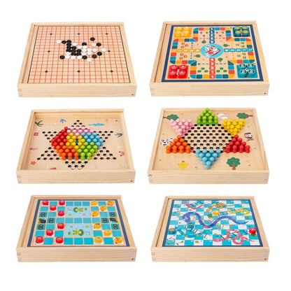 Children Wooden Multifunctional Parent-Child Interactive Puzzle Board Toy, Set Specification:, 2 In 1 Hocker + Flying Chess, 2 In 1 Hockey + Five Sorrows, 4 In 1 Chess, 6 In 1 Chess, 8 In 1 Chess