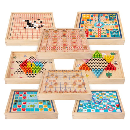 Children Wooden Multifunctional Parent-Child Interactive Puzzle Board Toy, Set Specification:, 2 In 1 Hocker + Flying Chess, 2 In 1 Hockey + Five Sorrows, 4 In 1 Chess, 6 In 1 Chess, 8 In 1 Chess