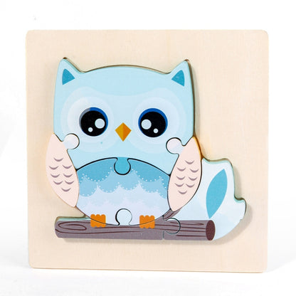3 PCS Early Childhood Education Wooden Three-Dimensional Jigsaw Puzzle Toy, Excavator, Horse, Crab, Fish, Owl, Elephant, Airplane, Lion, Dirt Car, Frog, Police Car, Crocodile, Hedgehog, Rooster, Bulldozer, Ship, Y-Truck, Y-Owl, Y-Cattle, Y-Penguin, Y-C...