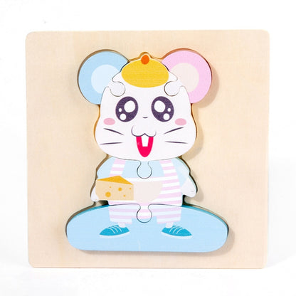 3 PCS Early Childhood Education Wooden Three-Dimensional Jigsaw Puzzle Toy, Excavator, Horse, Crab, Fish, Owl, Elephant, Airplane, Lion, Dirt Car, Frog, Police Car, Crocodile, Hedgehog, Rooster, Bulldozer, Ship, Y-Truck, Y-Owl, Y-Cattle, Y-Penguin, Y-C...
