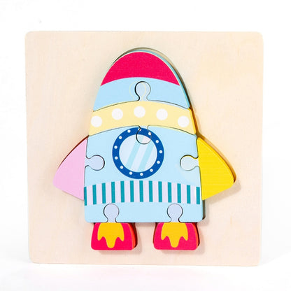 3 PCS Early Childhood Education Wooden Three-Dimensional Jigsaw Puzzle Toy, Excavator, Horse, Crab, Fish, Owl, Elephant, Airplane, Lion, Dirt Car, Frog, Police Car, Crocodile, Hedgehog, Rooster, Bulldozer, Ship, Y-Truck, Y-Owl, Y-Cattle, Y-Penguin, Y-C...