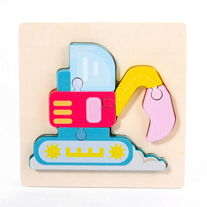 3 PCS Early Childhood Education Wooden Three-Dimensional Jigsaw Puzzle Toy, Excavator, Horse, Crab, Fish, Owl, Elephant, Airplane, Lion, Dirt Car, Frog, Police Car, Crocodile, Hedgehog, Rooster, Bulldozer, Ship, Y-Truck, Y-Owl, Y-Cattle, Y-Penguin, Y-C...