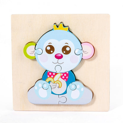 3 PCS Early Childhood Education Wooden Three-Dimensional Jigsaw Puzzle Toy, Excavator, Horse, Crab, Fish, Owl, Elephant, Airplane, Lion, Dirt Car, Frog, Police Car, Crocodile, Hedgehog, Rooster, Bulldozer, Ship, Y-Truck, Y-Owl, Y-Cattle, Y-Penguin, Y-C...
