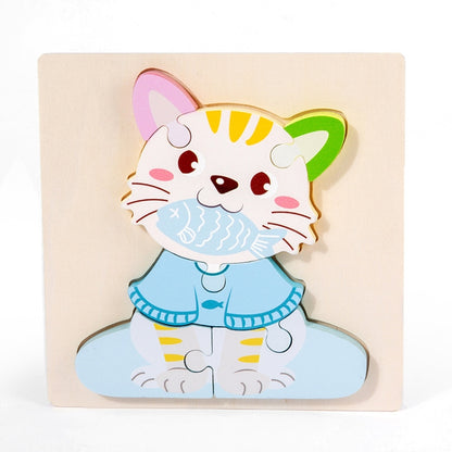 3 PCS Early Childhood Education Wooden Three-Dimensional Jigsaw Puzzle Toy, Excavator, Horse, Crab, Fish, Owl, Elephant, Airplane, Lion, Dirt Car, Frog, Police Car, Crocodile, Hedgehog, Rooster, Bulldozer, Ship, Y-Truck, Y-Owl, Y-Cattle, Y-Penguin, Y-C...