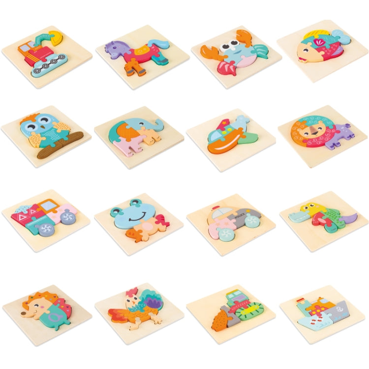 3 PCS Early Childhood Education Wooden Three-Dimensional Jigsaw Puzzle Toy, Excavator, Horse, Crab, Fish, Owl, Elephant, Airplane, Lion, Dirt Car, Frog, Police Car, Crocodile, Hedgehog, Rooster, Bulldozer, Ship, Y-Truck, Y-Owl, Y-Cattle, Y-Penguin, Y-C...