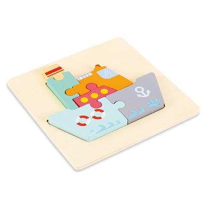 3 PCS Early Childhood Education Wooden Three-Dimensional Jigsaw Puzzle Toy, Excavator, Horse, Crab, Fish, Owl, Elephant, Airplane, Lion, Dirt Car, Frog, Police Car, Crocodile, Hedgehog, Rooster, Bulldozer, Ship, Y-Truck, Y-Owl, Y-Cattle, Y-Penguin, Y-C...