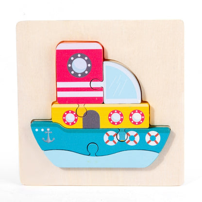 3 PCS Early Childhood Education Wooden Three-Dimensional Jigsaw Puzzle Toy, Excavator, Horse, Crab, Fish, Owl, Elephant, Airplane, Lion, Dirt Car, Frog, Police Car, Crocodile, Hedgehog, Rooster, Bulldozer, Ship, Y-Truck, Y-Owl, Y-Cattle, Y-Penguin, Y-C...