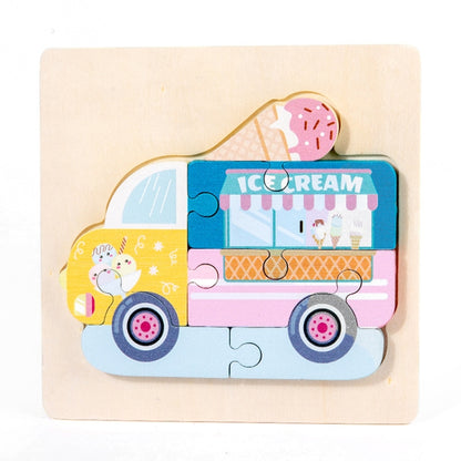 3 PCS Early Childhood Education Wooden Three-Dimensional Jigsaw Puzzle Toy, Excavator, Horse, Crab, Fish, Owl, Elephant, Airplane, Lion, Dirt Car, Frog, Police Car, Crocodile, Hedgehog, Rooster, Bulldozer, Ship, Y-Truck, Y-Owl, Y-Cattle, Y-Penguin, Y-C...