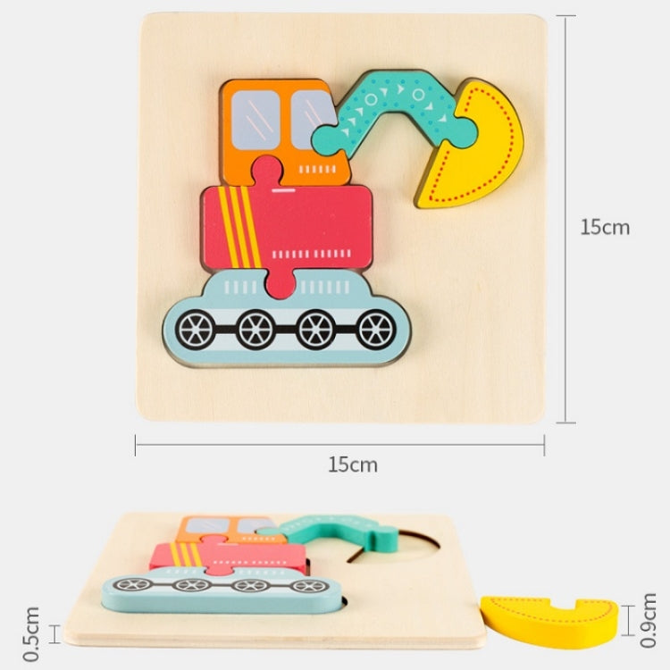 3 PCS Early Childhood Education Wooden Three-Dimensional Jigsaw Puzzle Toy, Excavator, Horse, Crab, Fish, Owl, Elephant, Airplane, Lion, Dirt Car, Frog, Police Car, Crocodile, Hedgehog, Rooster, Bulldozer, Ship, Y-Truck, Y-Owl, Y-Cattle, Y-Penguin, Y-C...