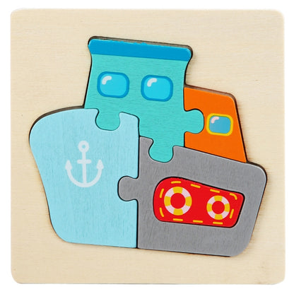 5 PCS Children Wooden Three-Dimensional Puzzle Early Education Cartoon Animal Geometric Educational Toys, Plane, Ship, Deer, Panda, Owl, Elephant, Lion, Excavator, Tractor, Submarine, Rocket, Fish