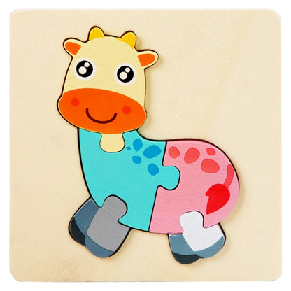 5 PCS Children Wooden Three-Dimensional Puzzle Early Education Cartoon Animal Geometric Educational Toys, Plane, Ship, Deer, Panda, Owl, Elephant, Lion, Excavator, Tractor, Submarine, Rocket, Fish