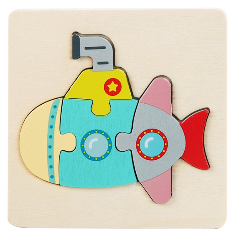 5 PCS Children Wooden Three-Dimensional Puzzle Early Education Cartoon Animal Geometric Educational Toys, Plane, Ship, Deer, Panda, Owl, Elephant, Lion, Excavator, Tractor, Submarine, Rocket, Fish