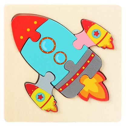 5 PCS Children Wooden Three-Dimensional Puzzle Early Education Cartoon Animal Geometric Educational Toys, Plane, Ship, Deer, Panda, Owl, Elephant, Lion, Excavator, Tractor, Submarine, Rocket, Fish