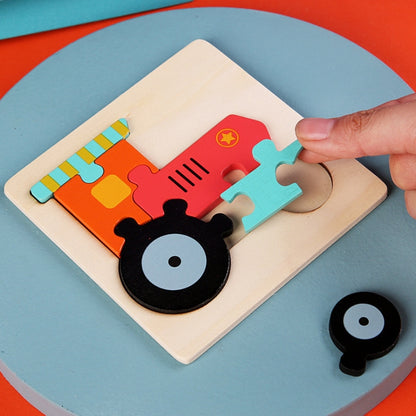 5 PCS Children Wooden Three-Dimensional Puzzle Early Education Cartoon Animal Geometric Educational Toys, Plane, Ship, Deer, Panda, Owl, Elephant, Lion, Excavator, Tractor, Submarine, Rocket, Fish