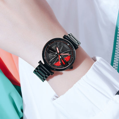 SANDA P1074 Cool Couple Steel Band Quartz Watch Wheel Series Dial Ladies Watch, For Ladies Black Red, For Ladies Black Green, For Ladies Rose Gold, For Ladies Silver Red