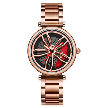 SANDA P1074 Cool Couple Steel Band Quartz Watch Wheel Series Dial Ladies Watch, For Ladies Black Red, For Ladies Black Green, For Ladies Rose Gold, For Ladies Silver Red