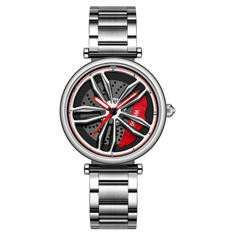 SANDA P1074 Cool Couple Steel Band Quartz Watch Wheel Series Dial Ladies Watch, For Ladies Black Red, For Ladies Black Green, For Ladies Rose Gold, For Ladies Silver Red