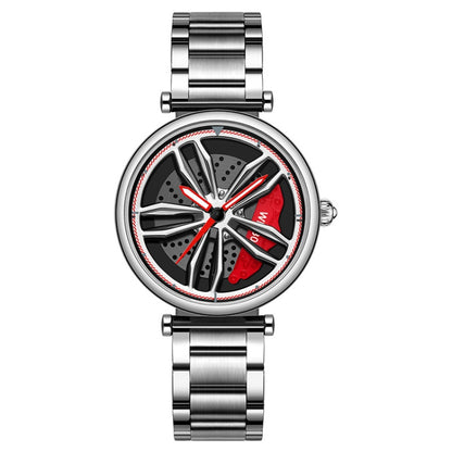 SANDA P1074 Cool Couple Steel Band Quartz Watch Wheel Series Dial Ladies Watch, For Ladies Black Red, For Ladies Black Green, For Ladies Rose Gold, For Ladies Silver Red