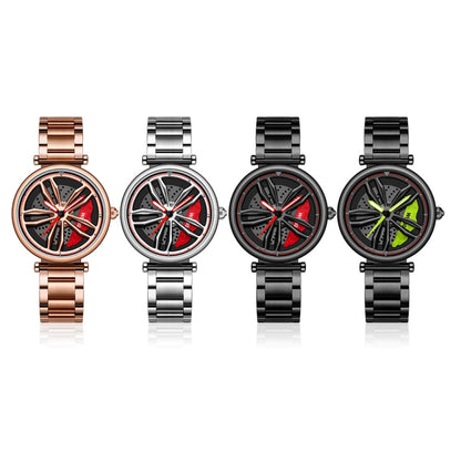 SANDA P1074 Cool Couple Steel Band Quartz Watch Wheel Series Dial Ladies Watch, For Ladies Rose Gold, For Ladies Silver Red, For Ladies Black Red, For Ladies Black Green