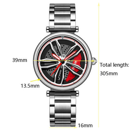 SANDA P1074 Cool Couple Steel Band Quartz Watch Wheel Series Dial Ladies Watch, For Ladies Black Red, For Ladies Black Green, For Ladies Rose Gold, For Ladies Silver Red