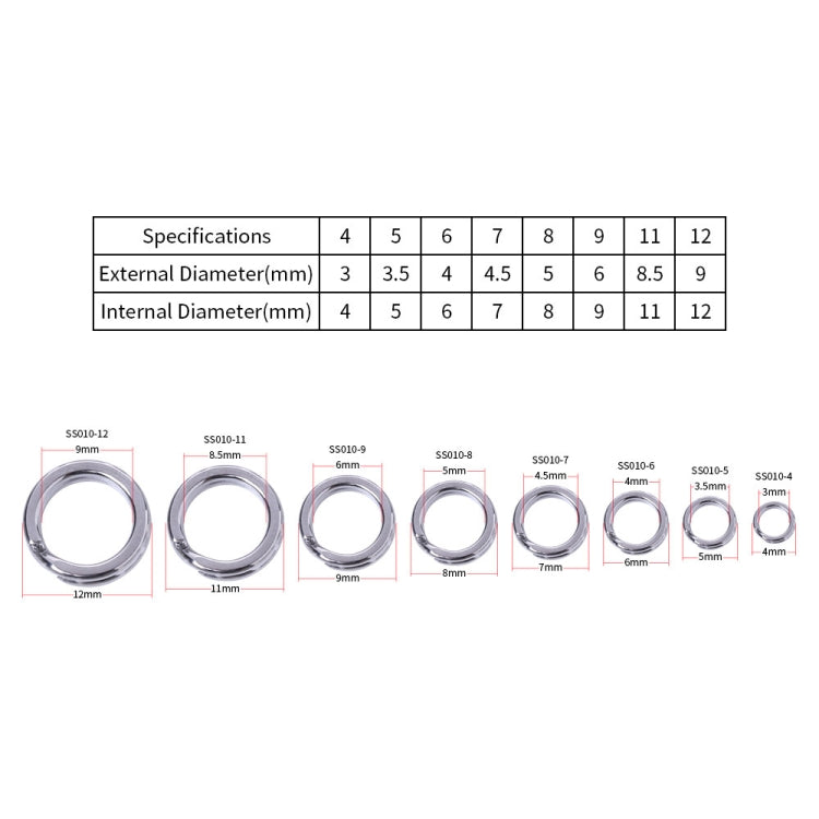 HENGJIA SS010 50 in 1 Stainless Steel Flat Ring Fishing Space Fittings, 4mm, 5mm, 6mm, 7mm, 8mm, 9mm, 10mm, 11mm, 12mm