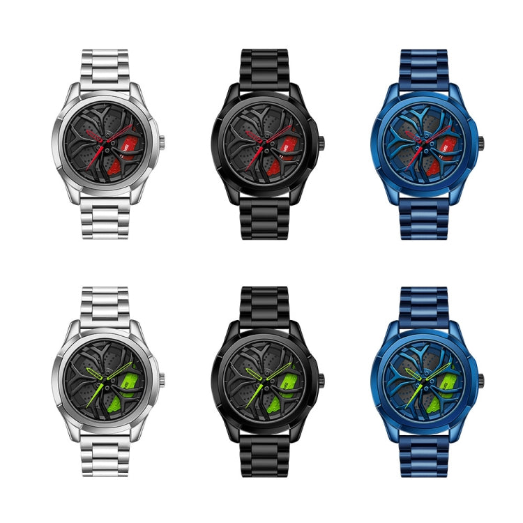 SANDA P1065 Wheel Series Casual Steel Band Quartz Watch For Men, For Men Blue Green, For Men Black Green, For Men Silver Green, For Men Blue Red, For Men Black Red, For Men Silver Red