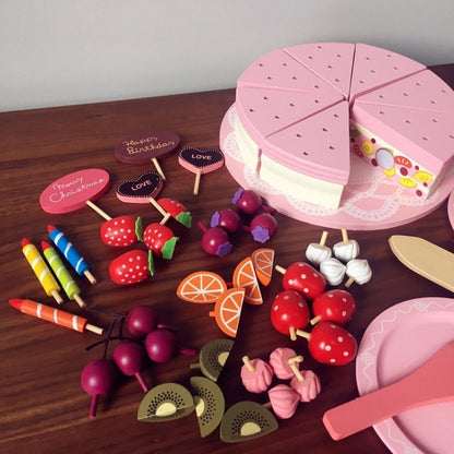 Wooden Strawberry Double-Layer Birthday Cake Children Educational Role-Playing Toy, Strawberry Double-Layer Birthday Cake