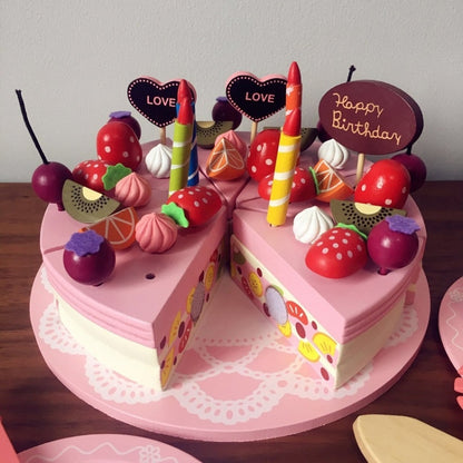 Wooden Strawberry Double-Layer Birthday Cake Children Educational Role-Playing Toy, Strawberry Double-Layer Birthday Cake